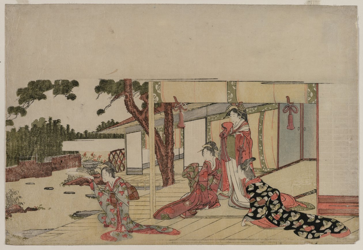 Mulheres numa varanda, c. 1800. de Hishikawa Sori III