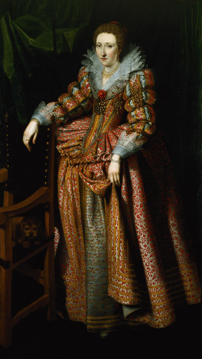 Retrato de uma senhora, dito ser da família Coudenhouve de Flandres, c.1610-20 (par de 121431) de Hispano Flemish School