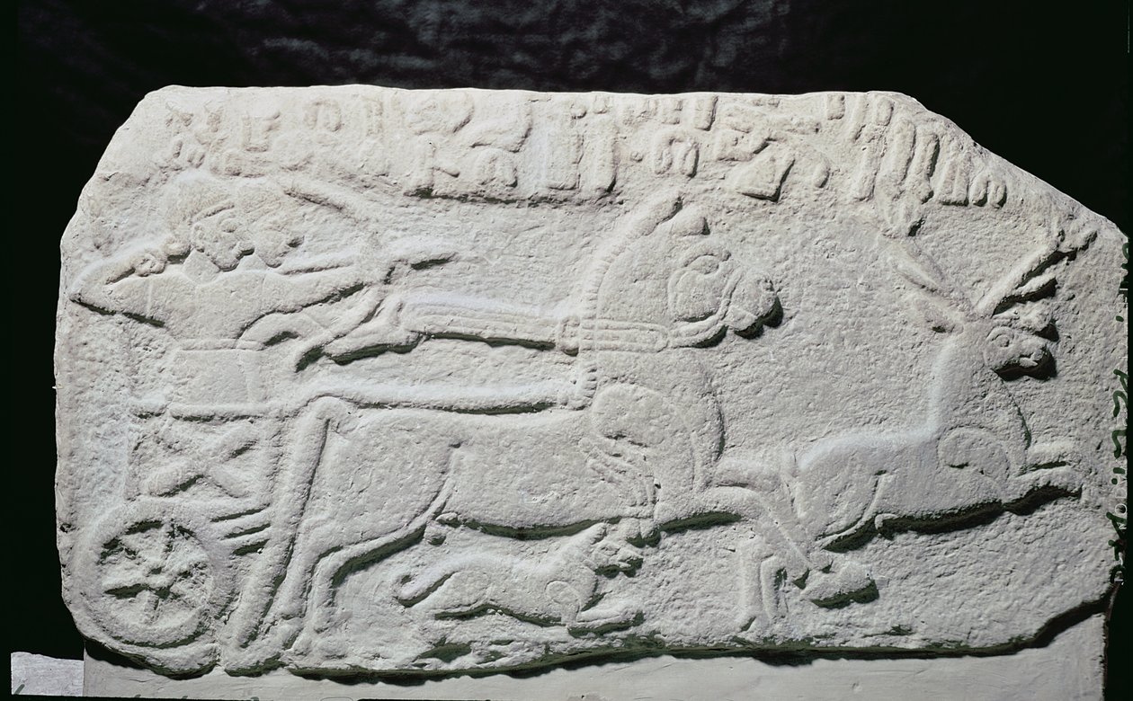 Relevo, descrevendo, um, cervo, caça de Hittite