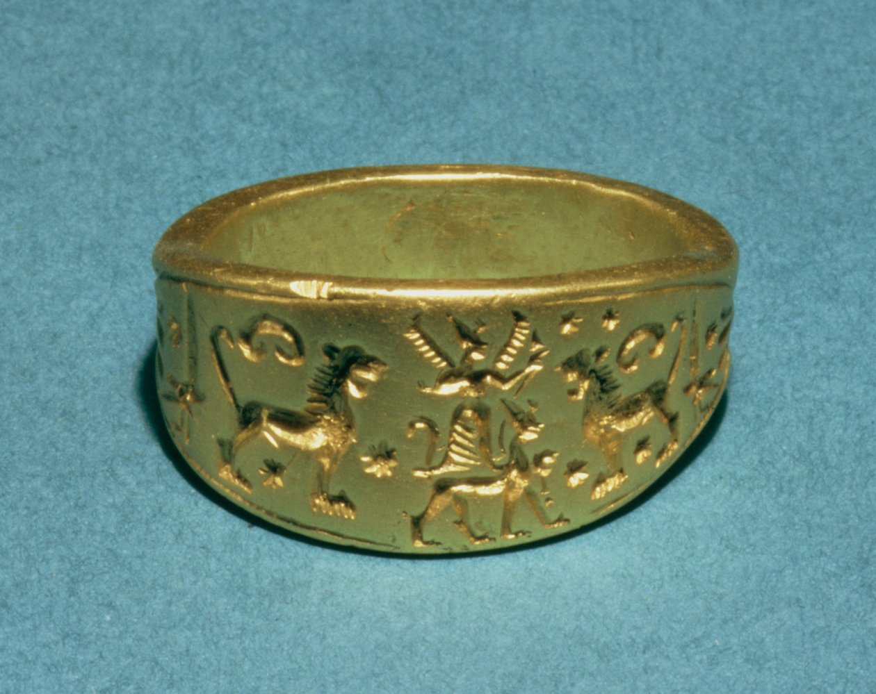 Anel inscrito no script hieroglífico &39;Hittite&39; &39;Great Prince&39; (ouro) de Hittite