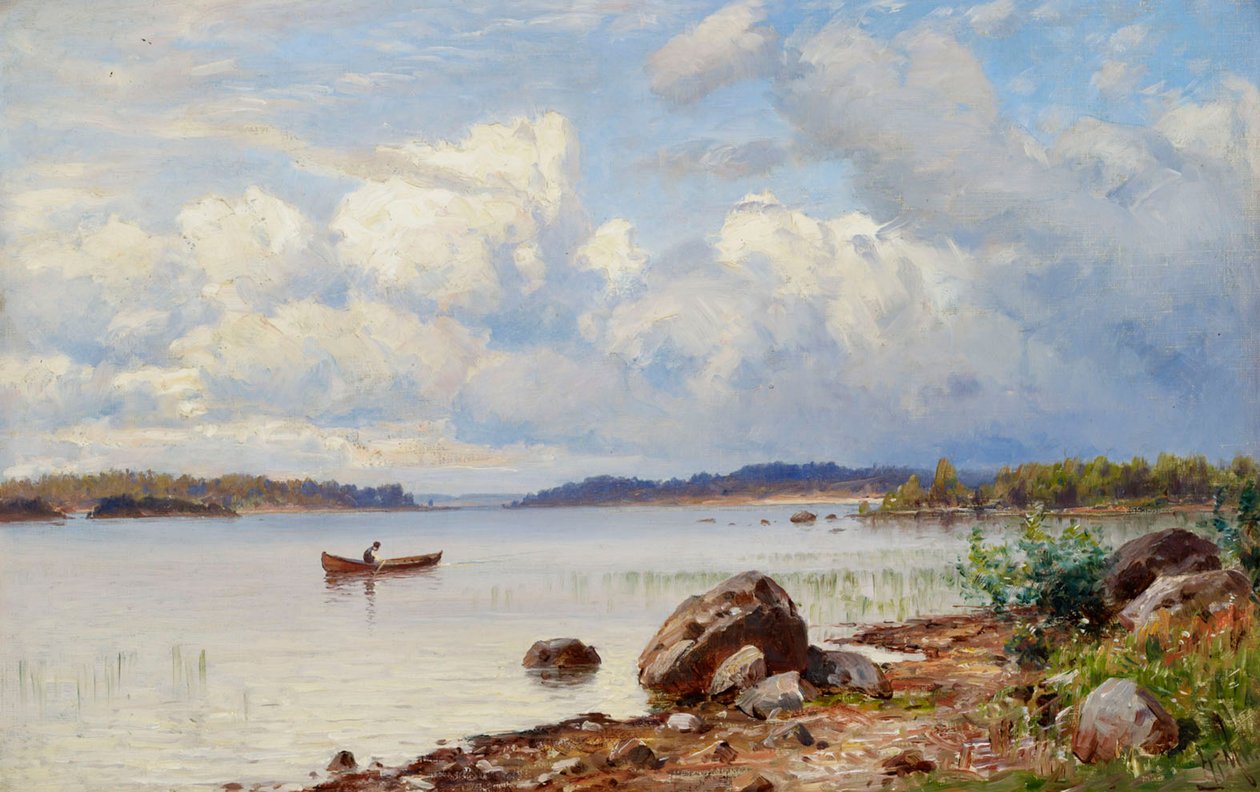Paisagem à beira do lago, vista de Tavastia de Hjalmar Munsterhjelm
