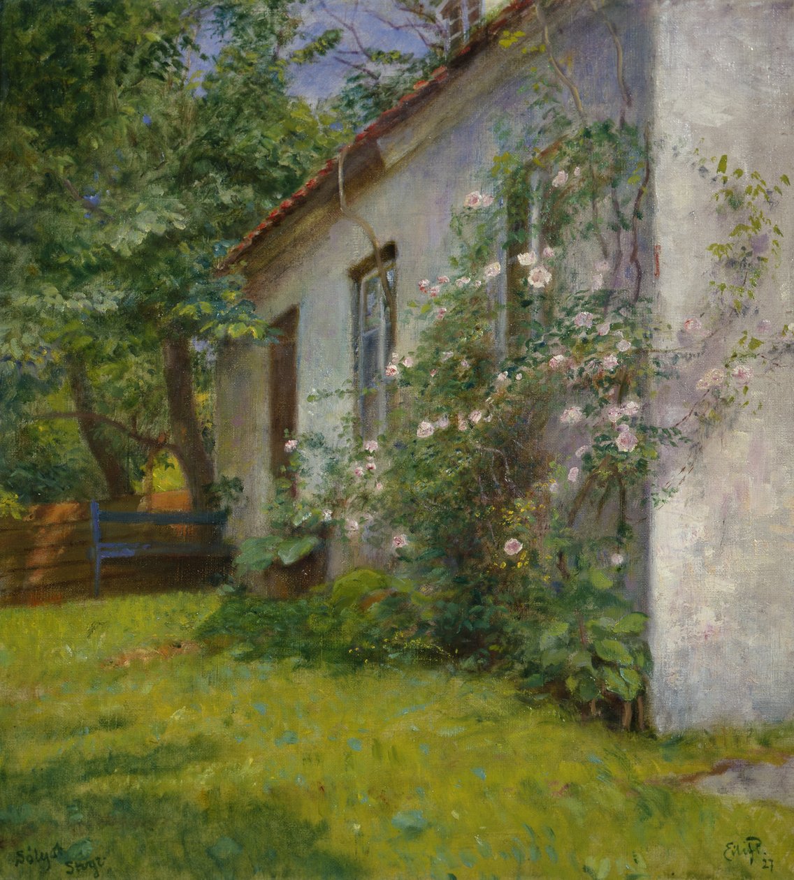 Casa com arbusto de rosas, Sandø de Hjalmer Eilif Emanuel Peterssen