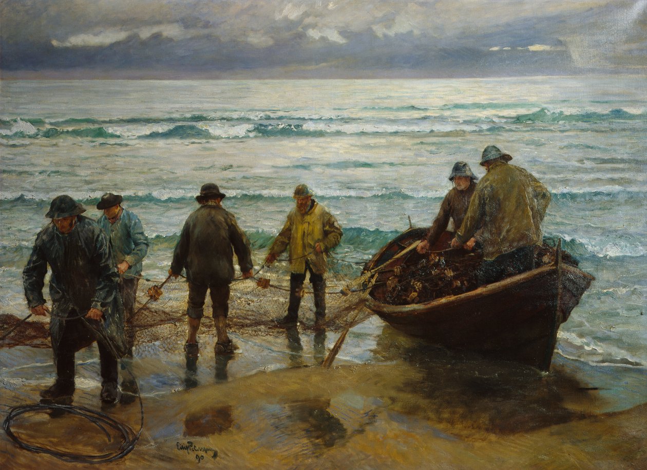 Pescadores de salmão em Sele de Hjalmer Eilif Emanuel Peterssen