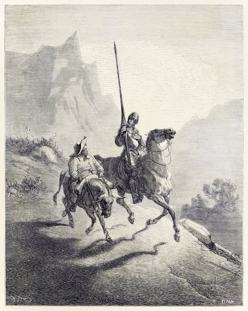"Don Quixote e Sancho Setting Out" de "Don Quixote" de Miguel de Cervantes (gravura) de Héliodore Joseph Pisan