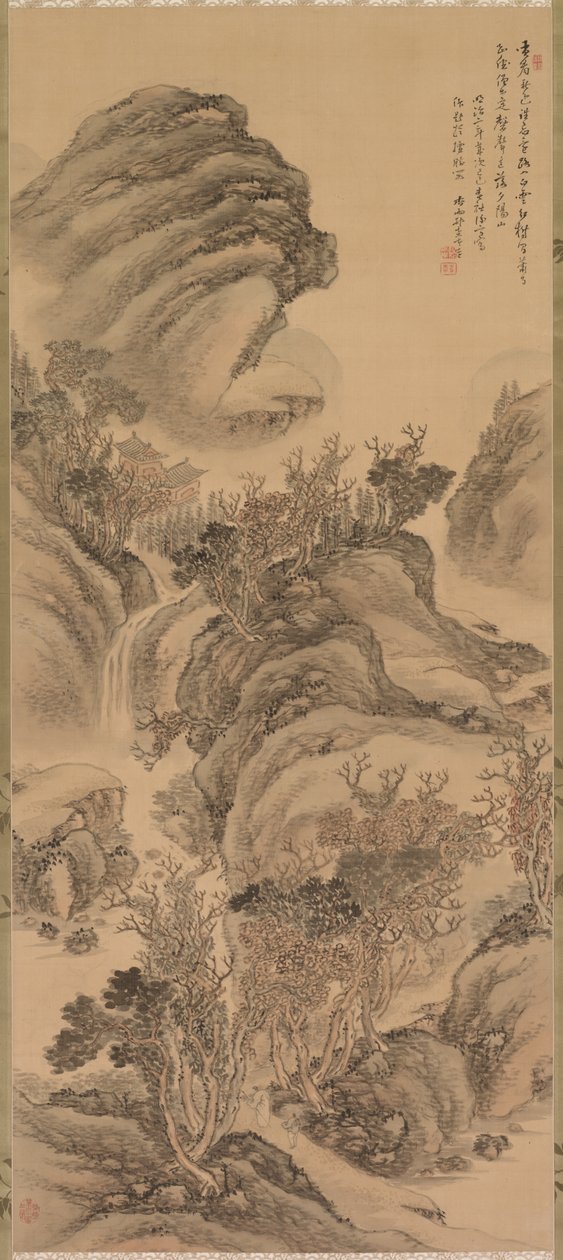 Pôr do sol sobre as montanhas de outono, 1869. de Hoashi En Kyou