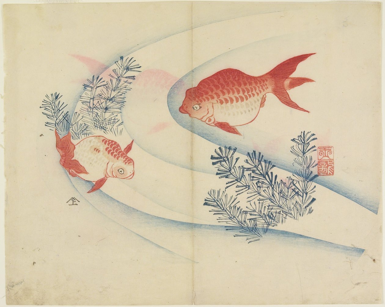 (Dois Goldfish na água), c. 1830 de Hogyoku