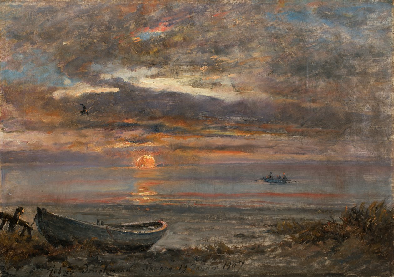 Pôr do sol em um dia de janeiro em Skagen. de Holger Drachmann
