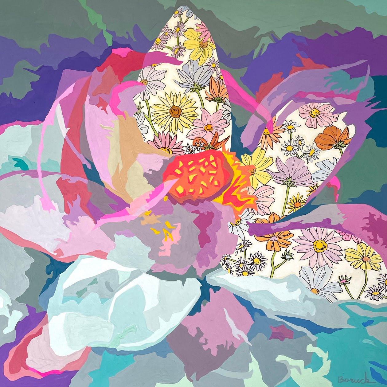 Floral abstrato #10, 2023 (guache sobre papel) de Holly Boruck