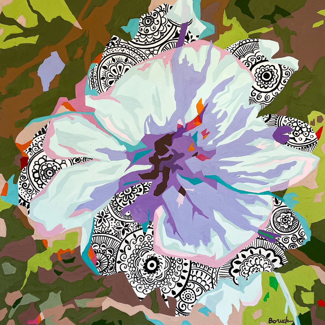 Floral abstrato #4, 2023 (guache sobre papel) de Holly Boruck