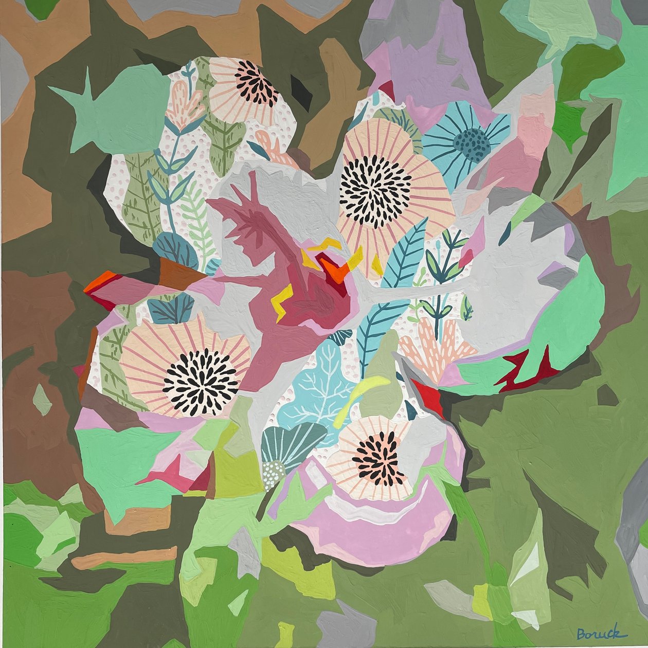 Floral abstrato #5, 2023 (guache sobre papel) de Holly Boruck
