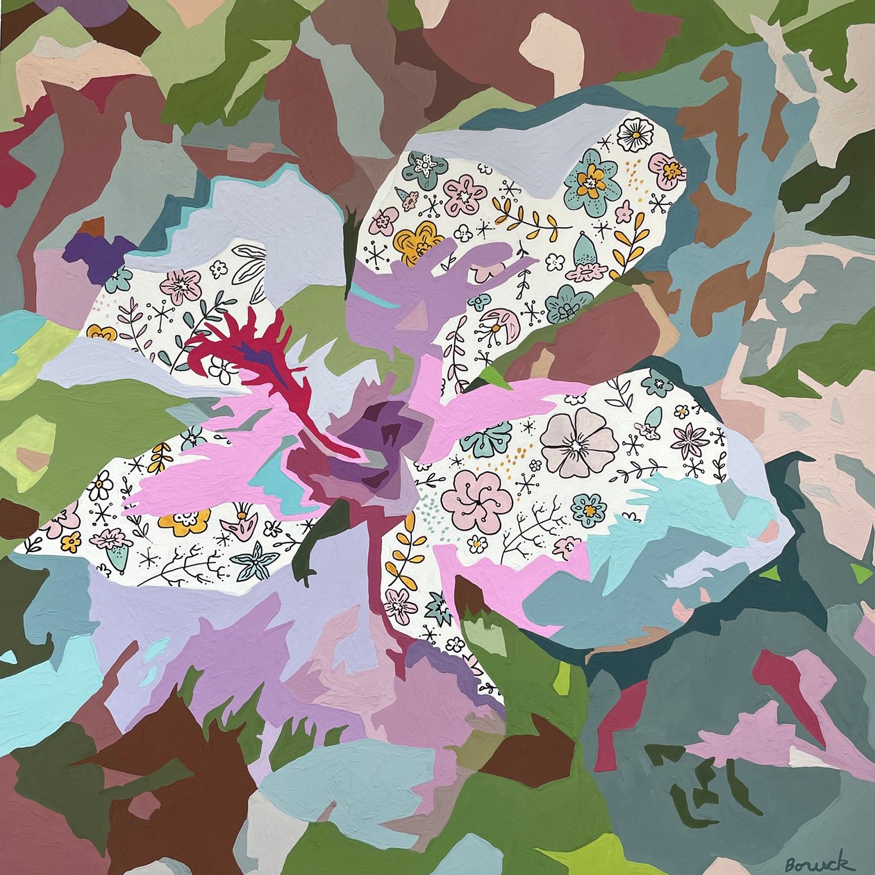 Floral abstrato #7, 2023 (guache sobre papel) de Holly Boruck