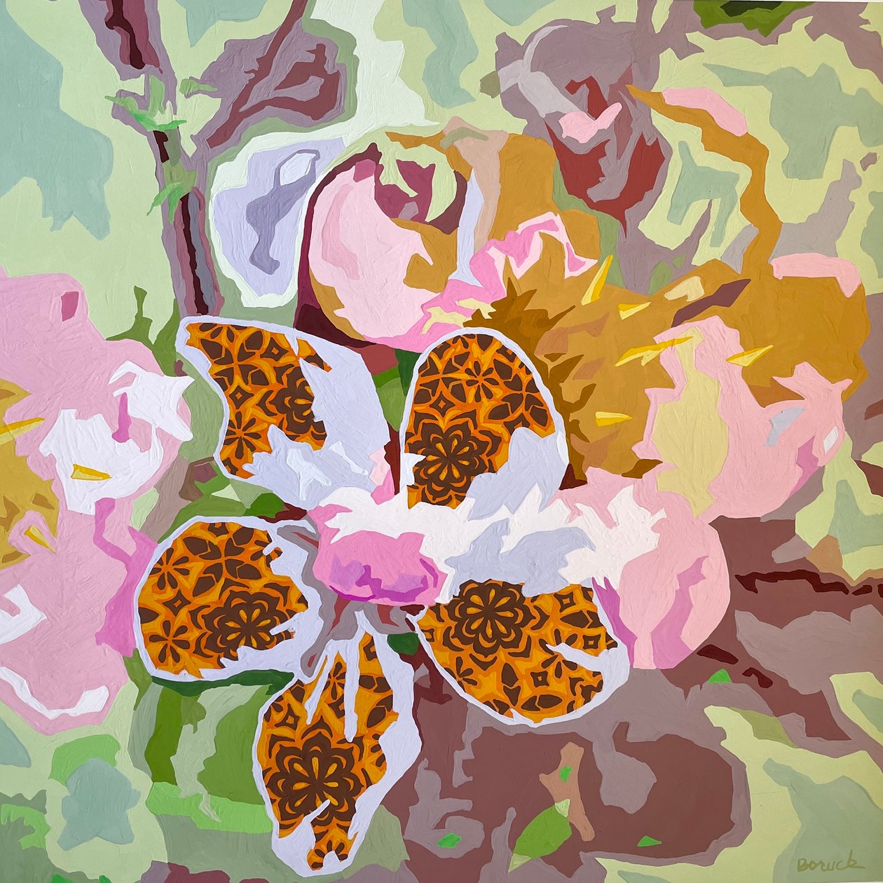 Floral abstrato #9, 2023 (guache sobre papel) de Holly Boruck