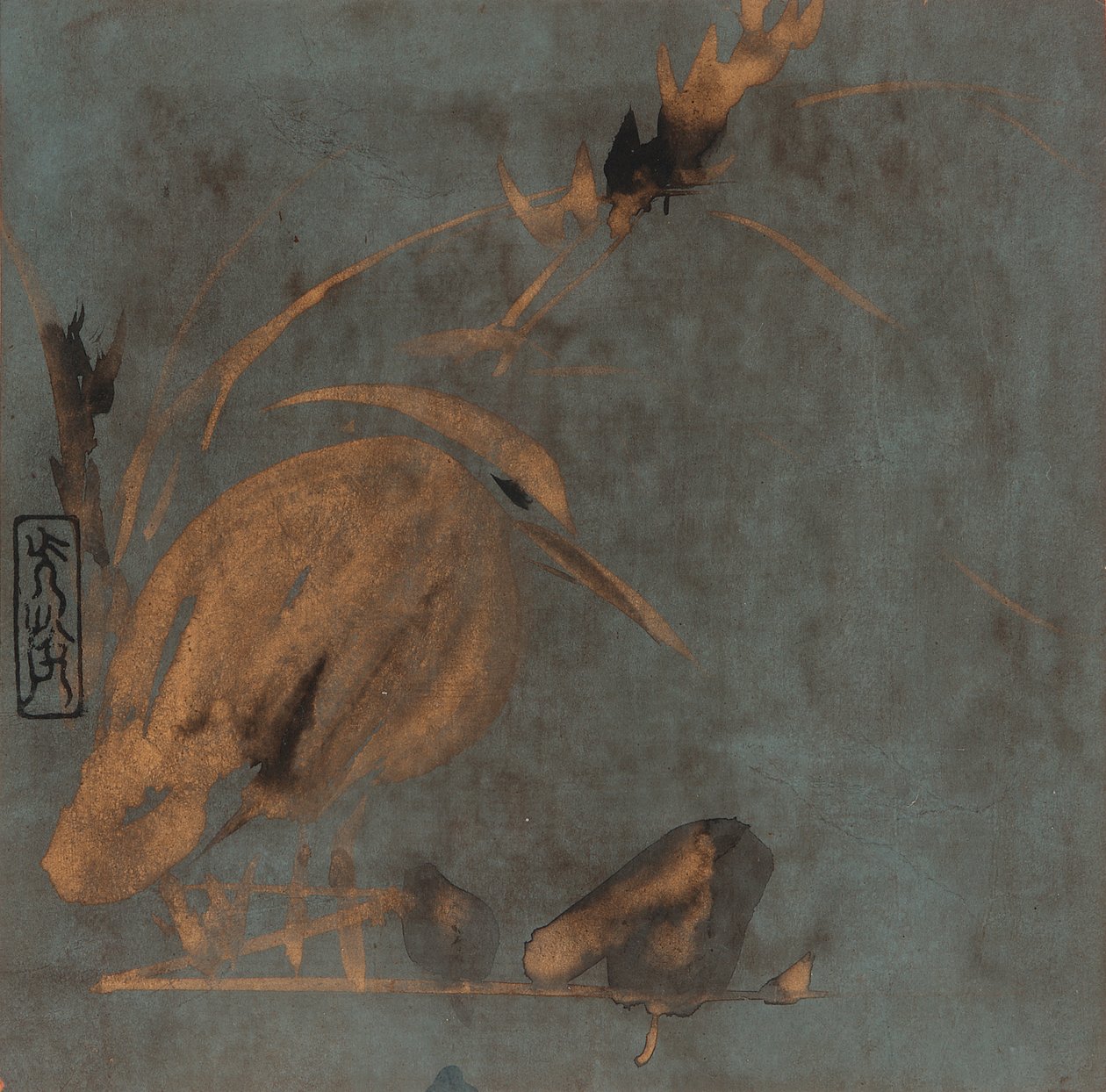 Garça e juncos, período Edo, início do século XVII. de Hon