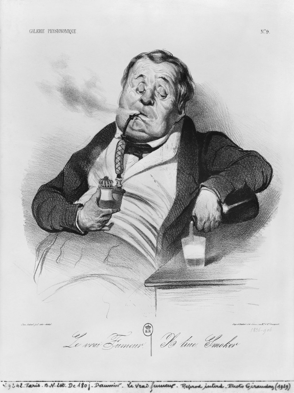Um verdadeiro fumador, da série &39;Galerie physionomique&39;, 1836 de Honoré Daumier