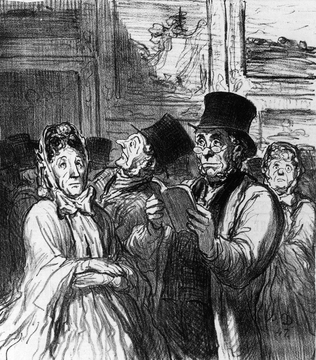 Caricatura de visitantes de uma exposição de arte antes de uma pintura de Gustave Moreau, de &39;Le Charivari&39;, 3 de junho de 1864 de Honoré Daumier