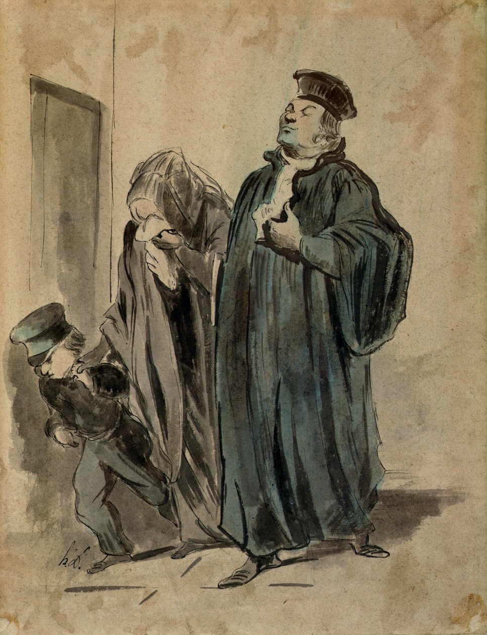 Juiz, mulher e criança (tinta no papel) de Honoré Daumier