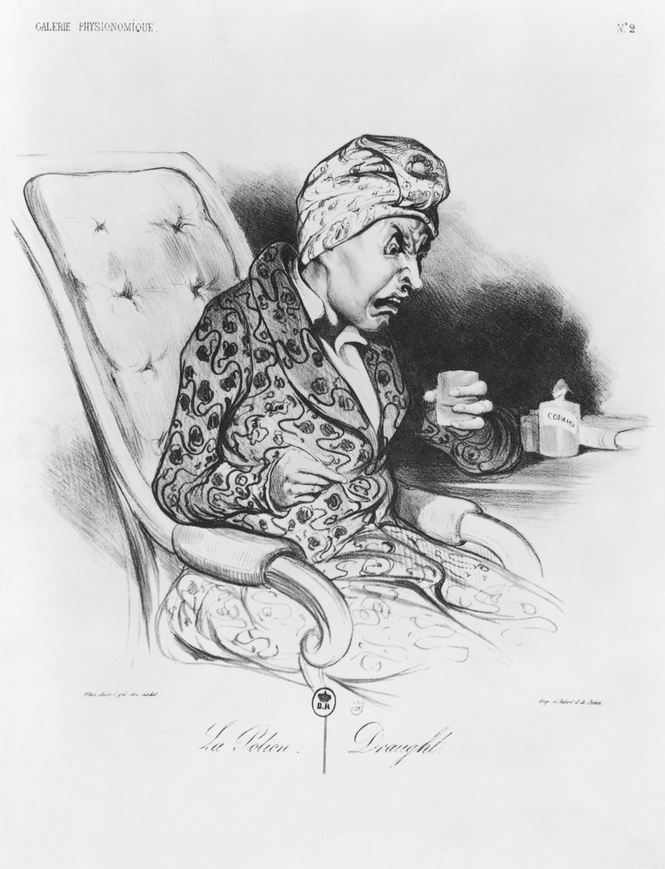 La Potion, Draft, de &39;Galerie physionomique&39;, prato 2 de &39;Le Charivari&39;, 19 de novembro de 1836 de Honoré Daumier