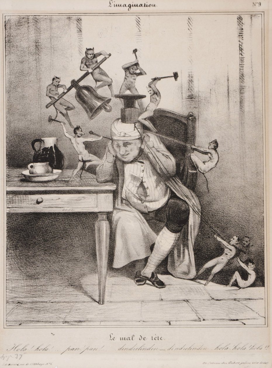 A dor de cabeça, 1833 (litografia) de Honoré Daumier
