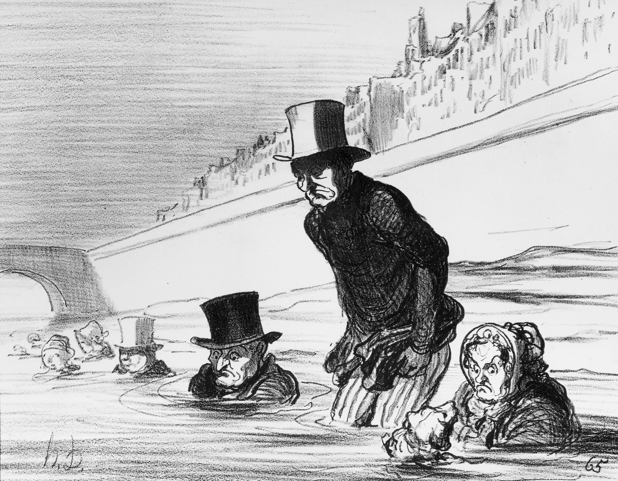 Série Actualites &39;, parisienses já tomando as suas precauções para evitar ser assado pelo cometa, placa 573, ilustração de&39; Le Charivari &39;, 10 de junho de 1857 de Honoré Daumier