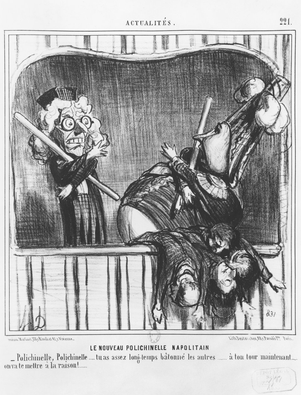 Actualites da série, o novo bufão napolitano, placa 221, ilustração de &39;Le Charivari&39;, 2 de outubro de 1855 de Honoré Daumier