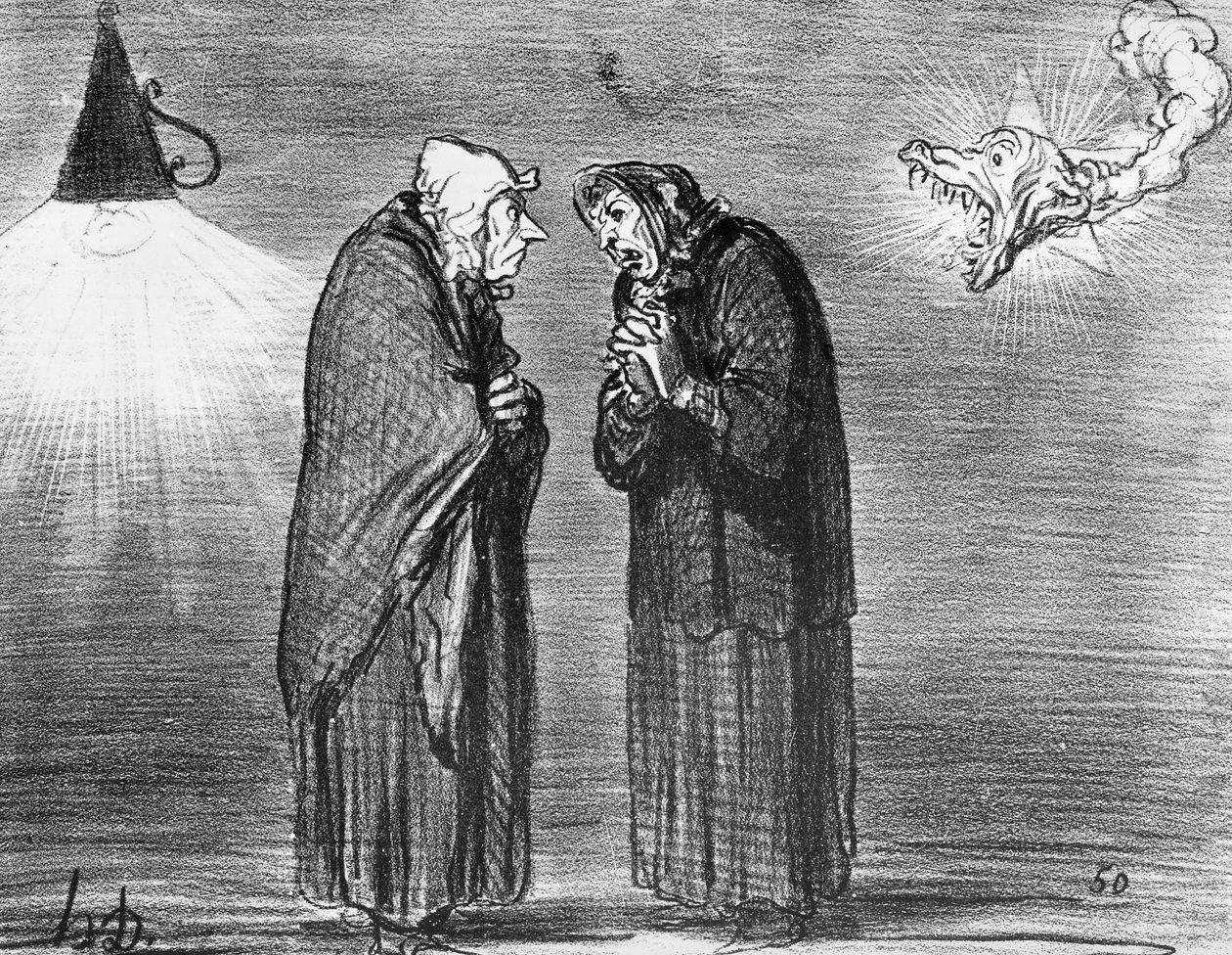 Série &39;Actualites&39;, o cometa, Ah! ma pauv &39;madame Chaffarou, placa 392, ilustração de&39; Le Charivari &39;, 1857 de Honoré Daumier