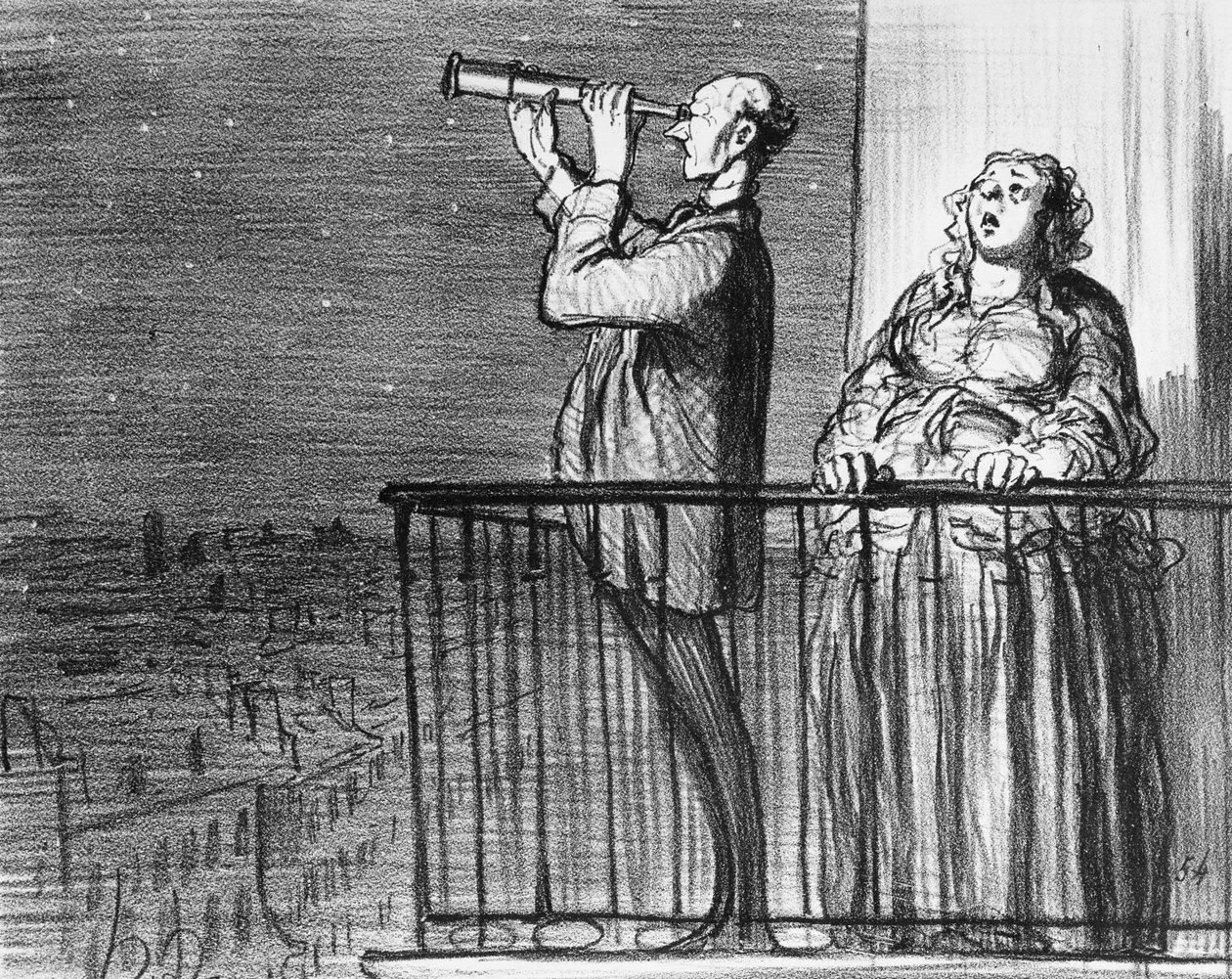 Série &39;Actualites&39;, o cometa, Parisiens incredules, prato 394, ilustração de &39;Le Charivari&39;, 1º de maio de 1857 de Honoré Daumier