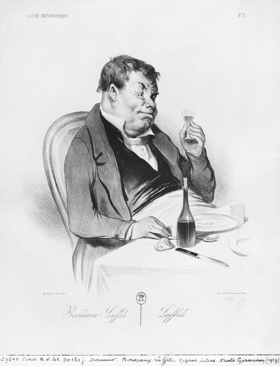 Série &39;Galerie physionomique&39;, Bordeaux Laffite, placa 1, ilustração de &39;Le Charivari&39;, 17 de novembro de 1836 de Honoré Daumier