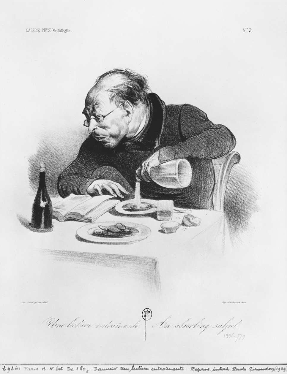 Série &39;Physiognomic Gallery&39;, Uma leitura cativante, Um assunto absorvente, placa 3, ilustração de &39;Le Charivari&39;, 25 de novembro de 1836 de Honoré Daumier