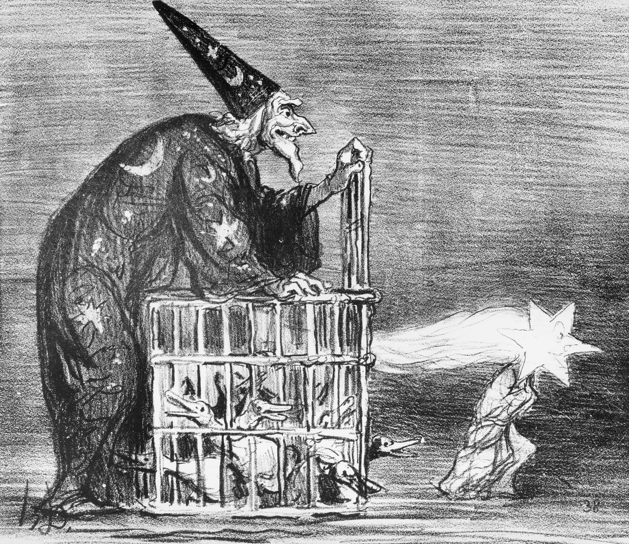 Série &39;La Comete de 1857&39;, o astrônomo alemão lançando um famoso pato, prato 6, ilustração de &39;Le Charivari&39;, 17 de março de 1857 de Honoré Daumier