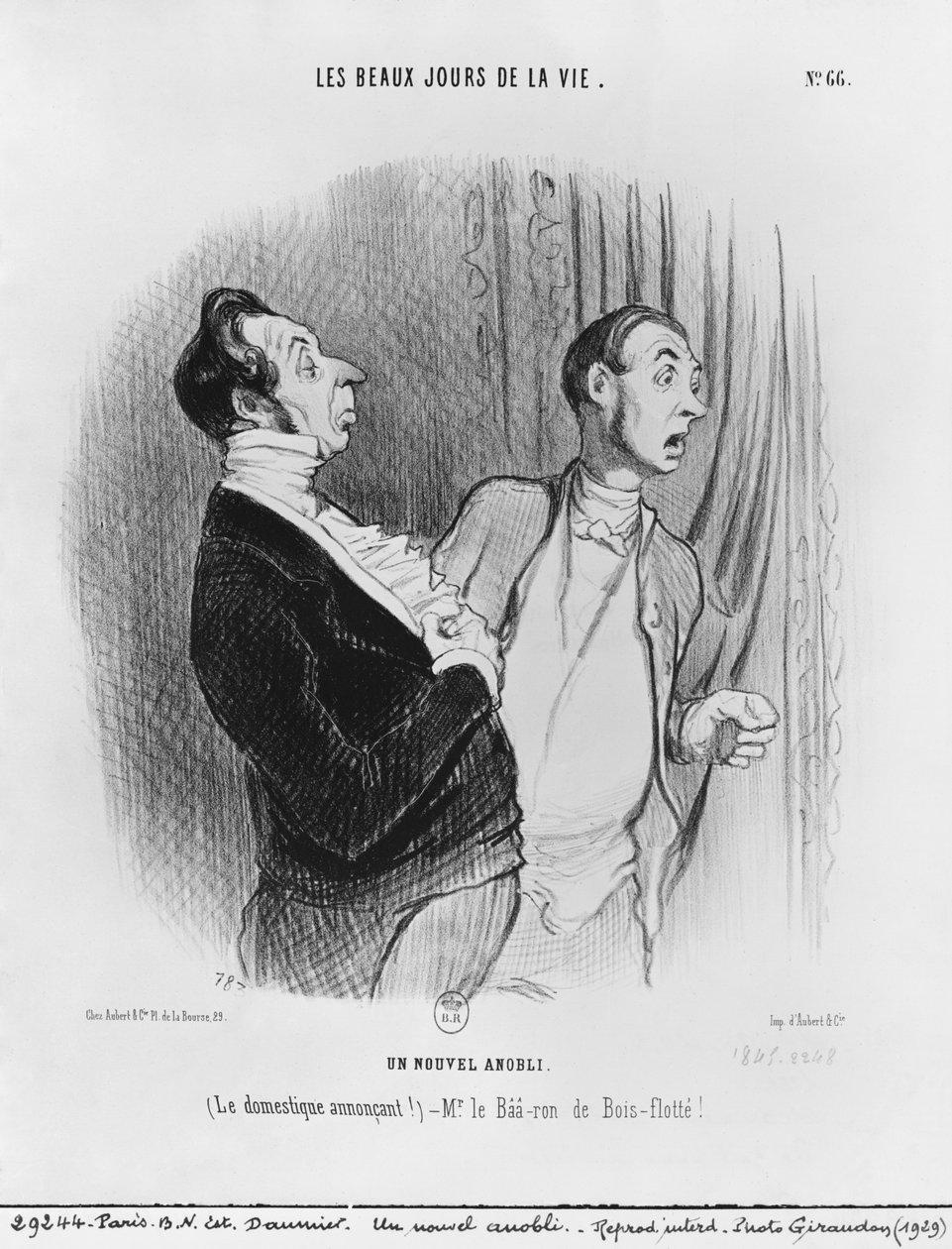 Série &39;Os belos dias da vida&39;, Um novo nobre, placa 66, ilustração de &39;Le Charivari&39;, 2 de julho de 1845 de Honoré Daumier