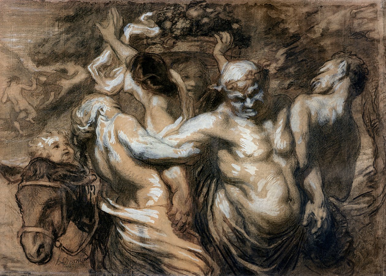 O Silenus Drunken (carvão e bodycolour no papel) de Honoré Daumier