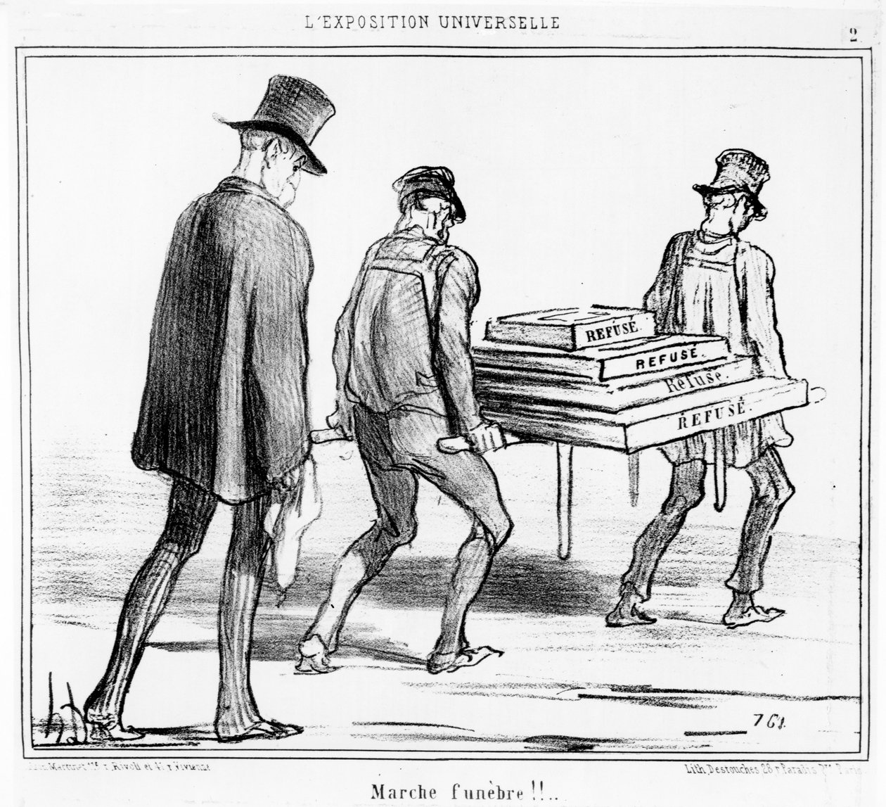 &39;The Funeral March&39;, desenho animado da série &39;Exposition Universelle&39;, publicado em &39;Le Charivari&39;, 11 de abril de 1855 (ver também 741259) de Honoré Daumier