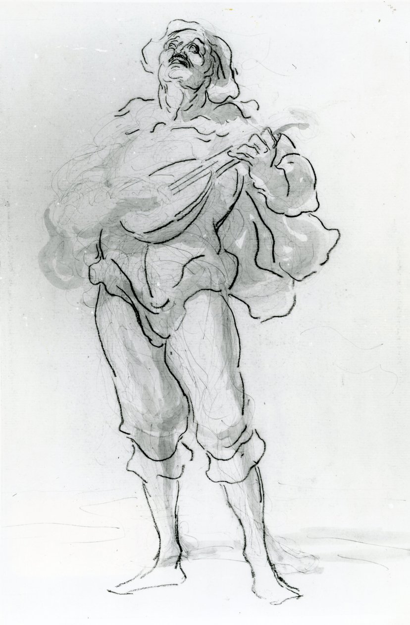 O jogador de alaúde (caneta e tinta) de Honoré Daumier