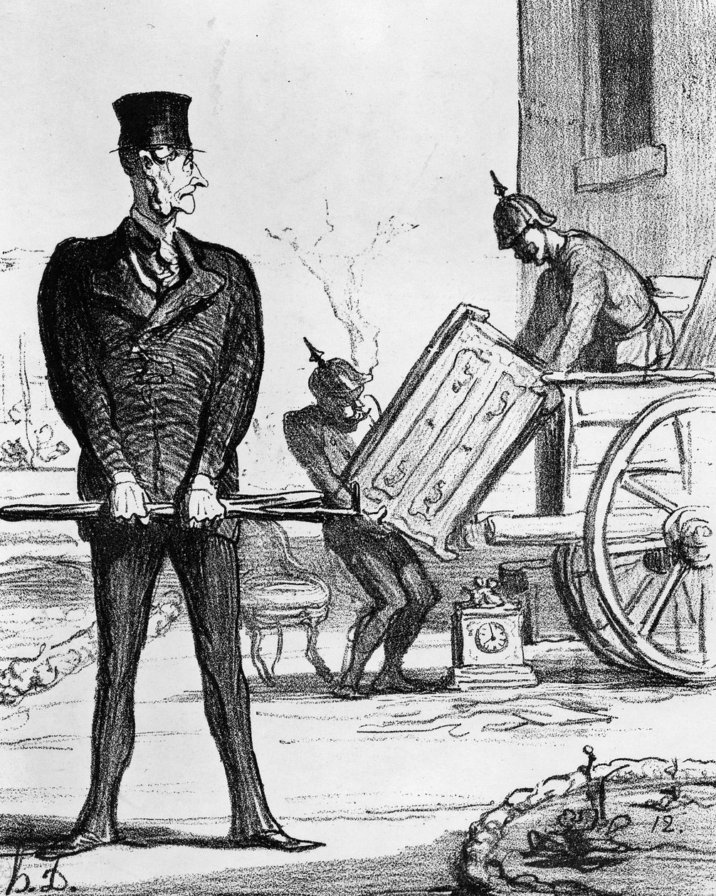 "A Nova Vitória da Carruagem", caricatura de "Le Charivari", 20 de fevereiro de 1871 de Honoré Daumier