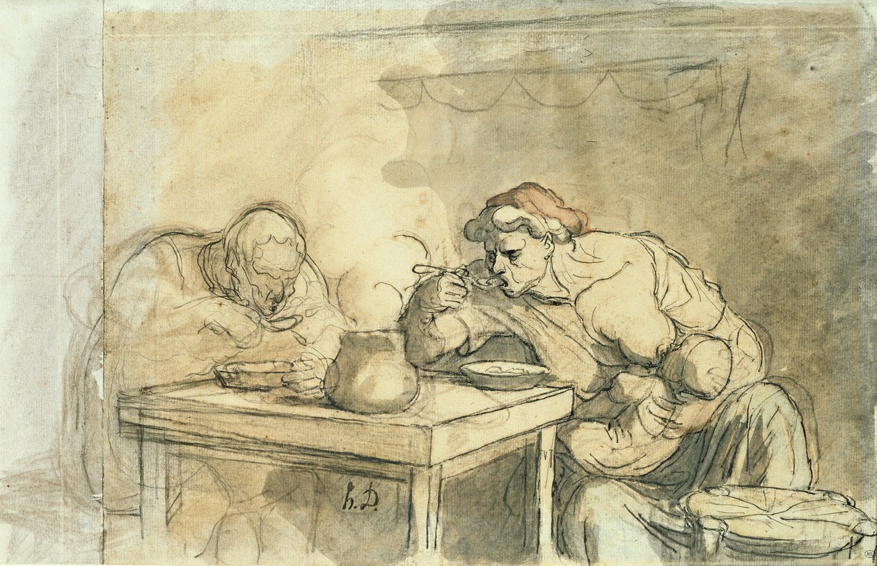 The Soup, c.1862-65 (caneta e tinta, wc e lápis sobre papel) de Honoré Daumier