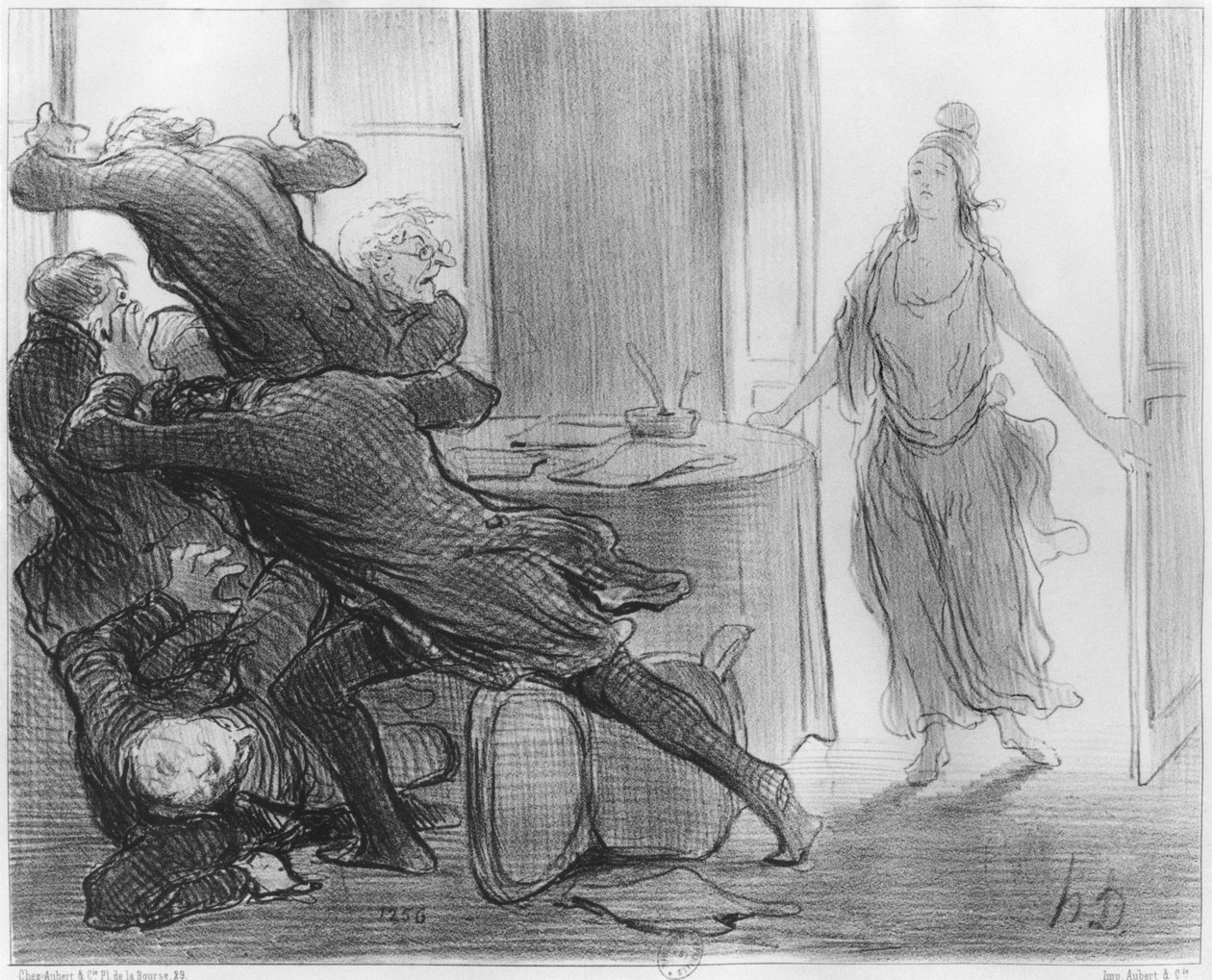 A última reunião de gabinete dos ex-ministros, ilustração de &39;Le Charivari&39;, 9 de março de 1848 de Honoré Daumier