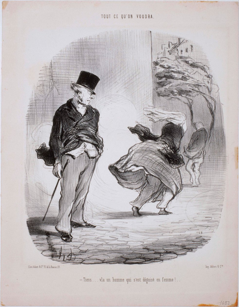 Tudo o que se quer- Aqui está um homem que se disfarçou de mulher ... de Honoré Daumier