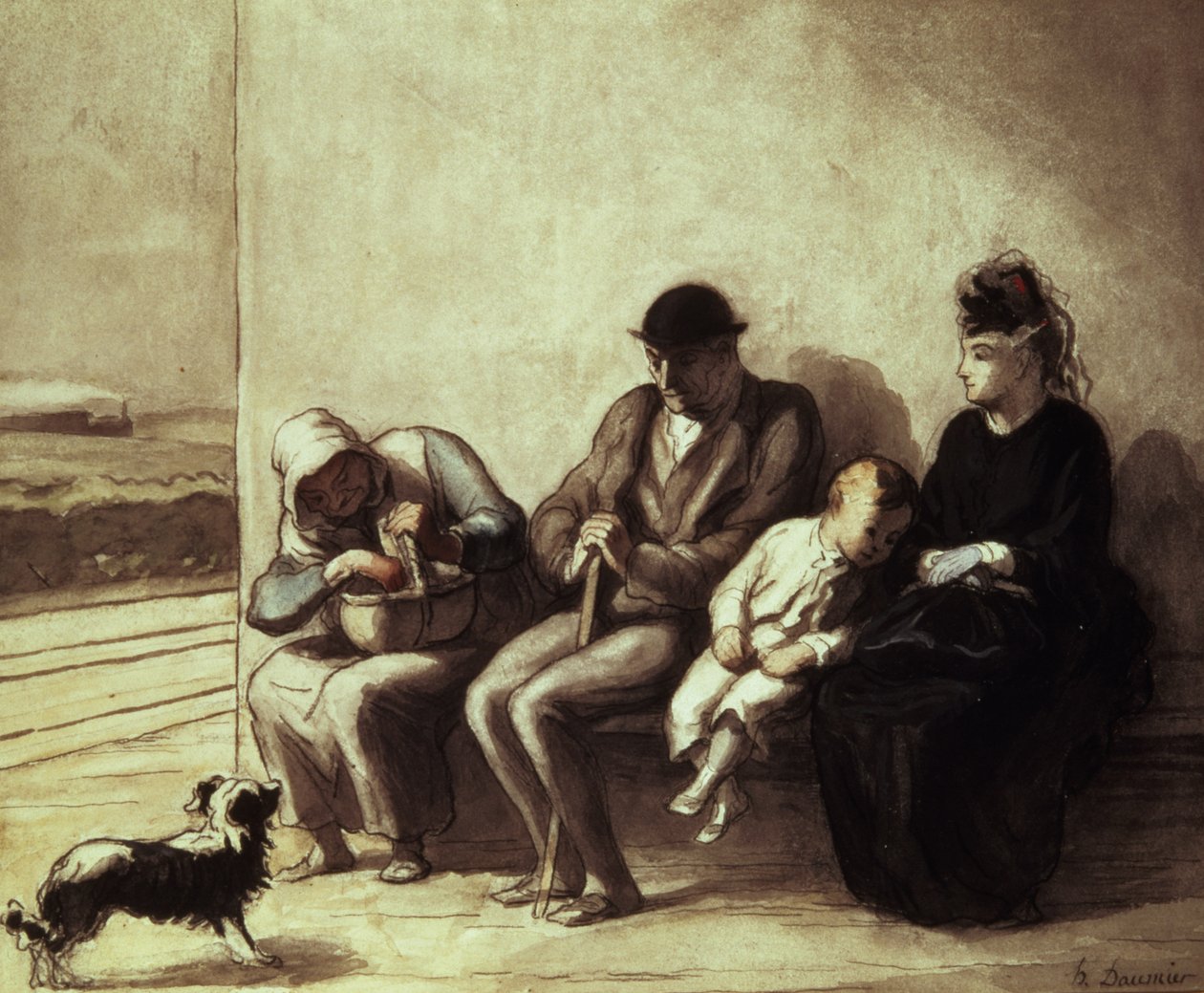 Estação Ferroviária Wayside (caneta e lavagem) de Honoré Daumier
