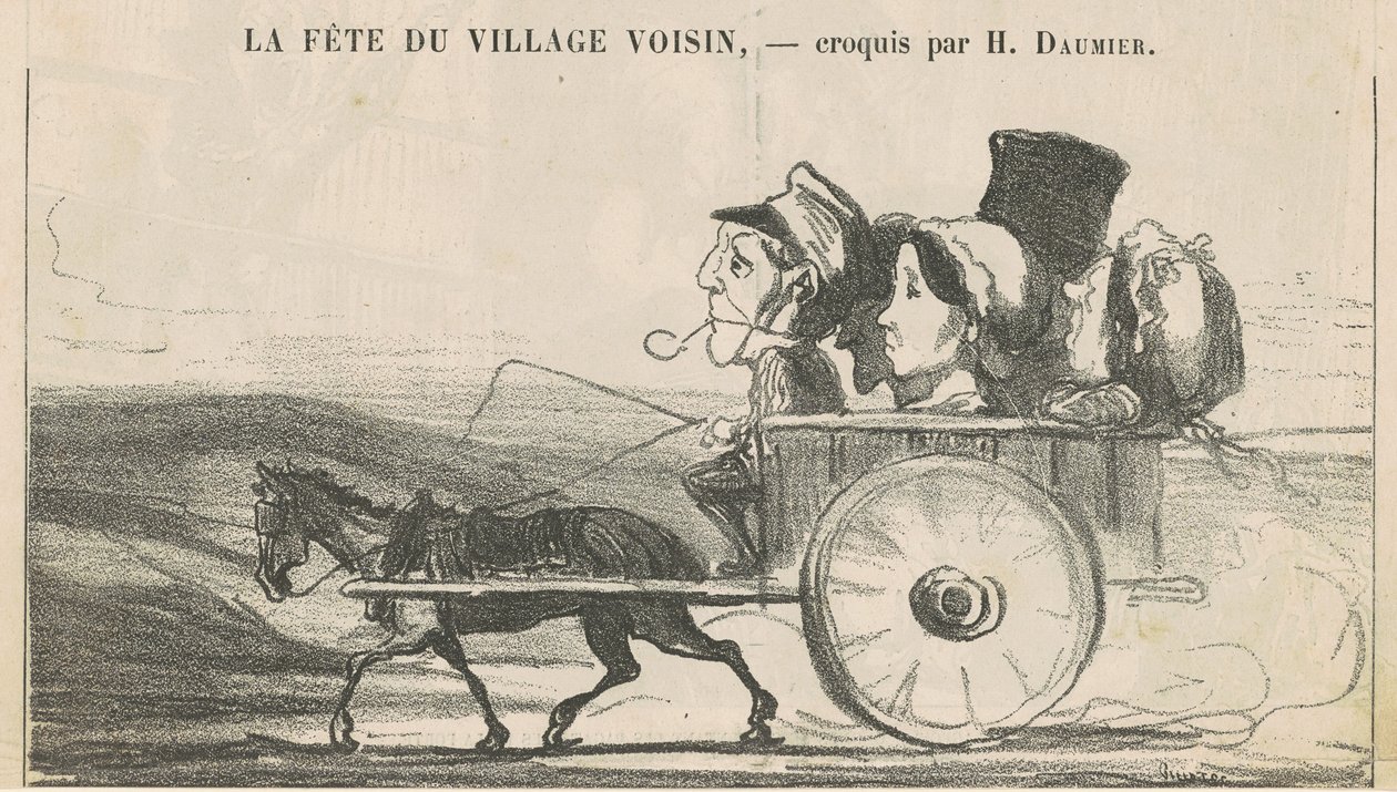 No campo não há greve de cocheiros... (reto); Economias dos Aldeões Contentando... (voltar) de Honoré Daumier