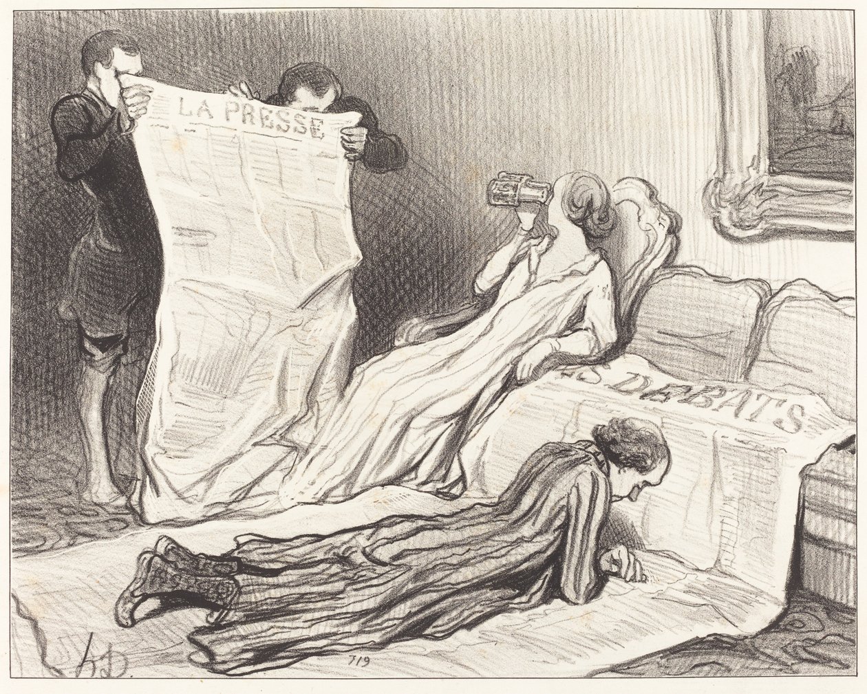Assinantes recebendo seu jornal... de Honoré Daumier
