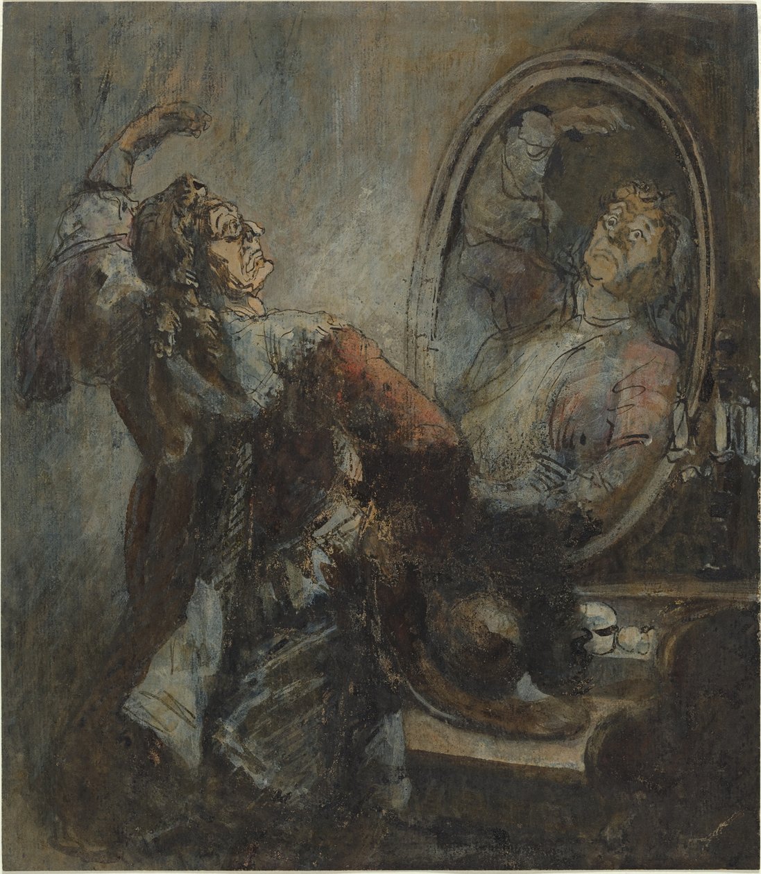Ator posando na frente de um espelho de Honoré Daumier