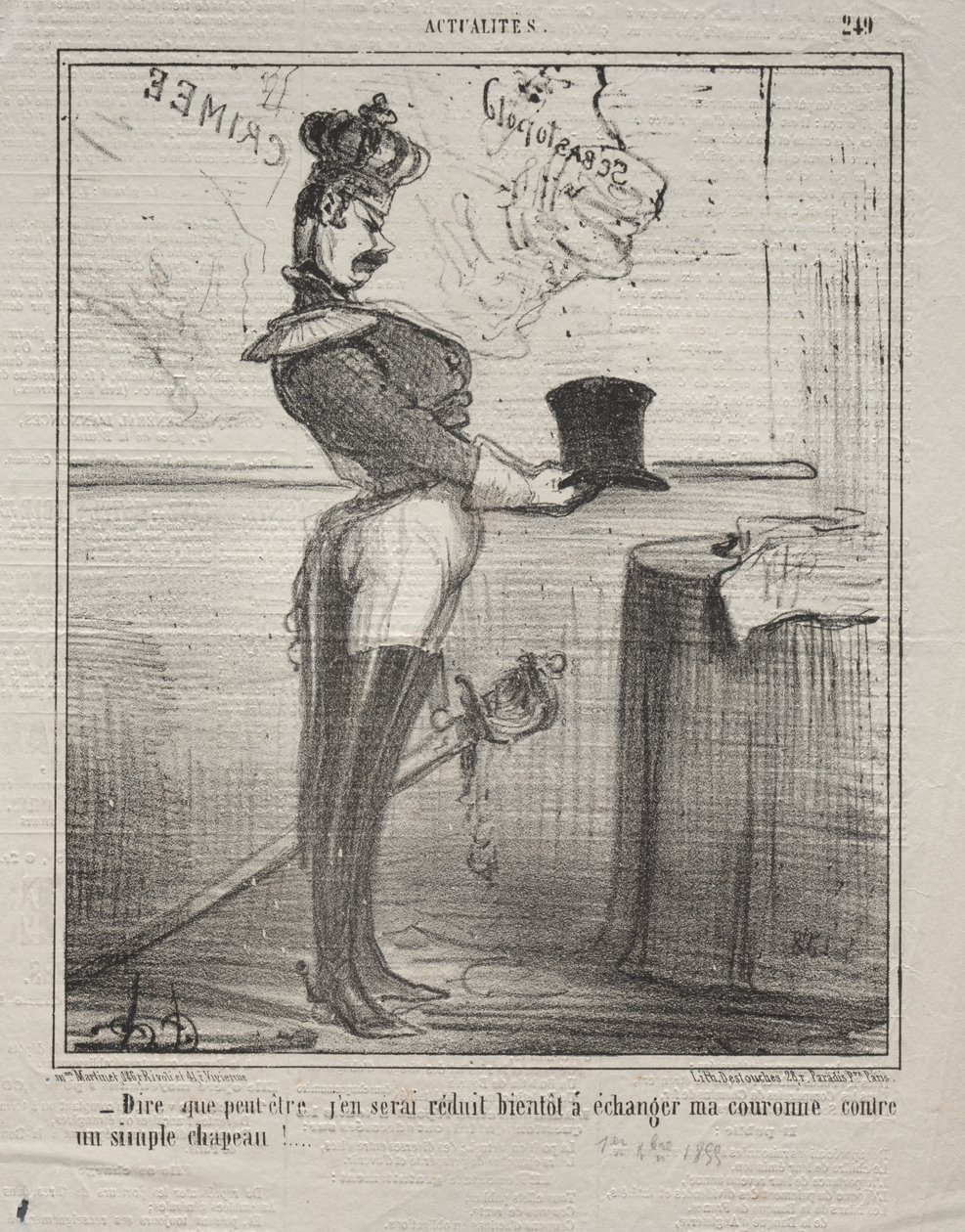 Realidades (nº 249): Dizem que em breve estarei reduzido a trocar minha coroa por um simples chapéu! de Honoré Daumier