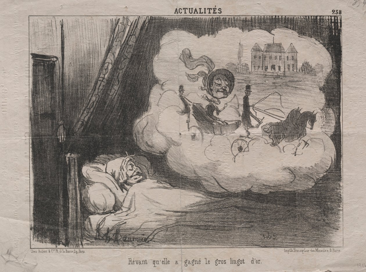 Atualidades 238: Sonhando que ela ganhou muitas barras de ouro, 1851. de Honoré Daumier