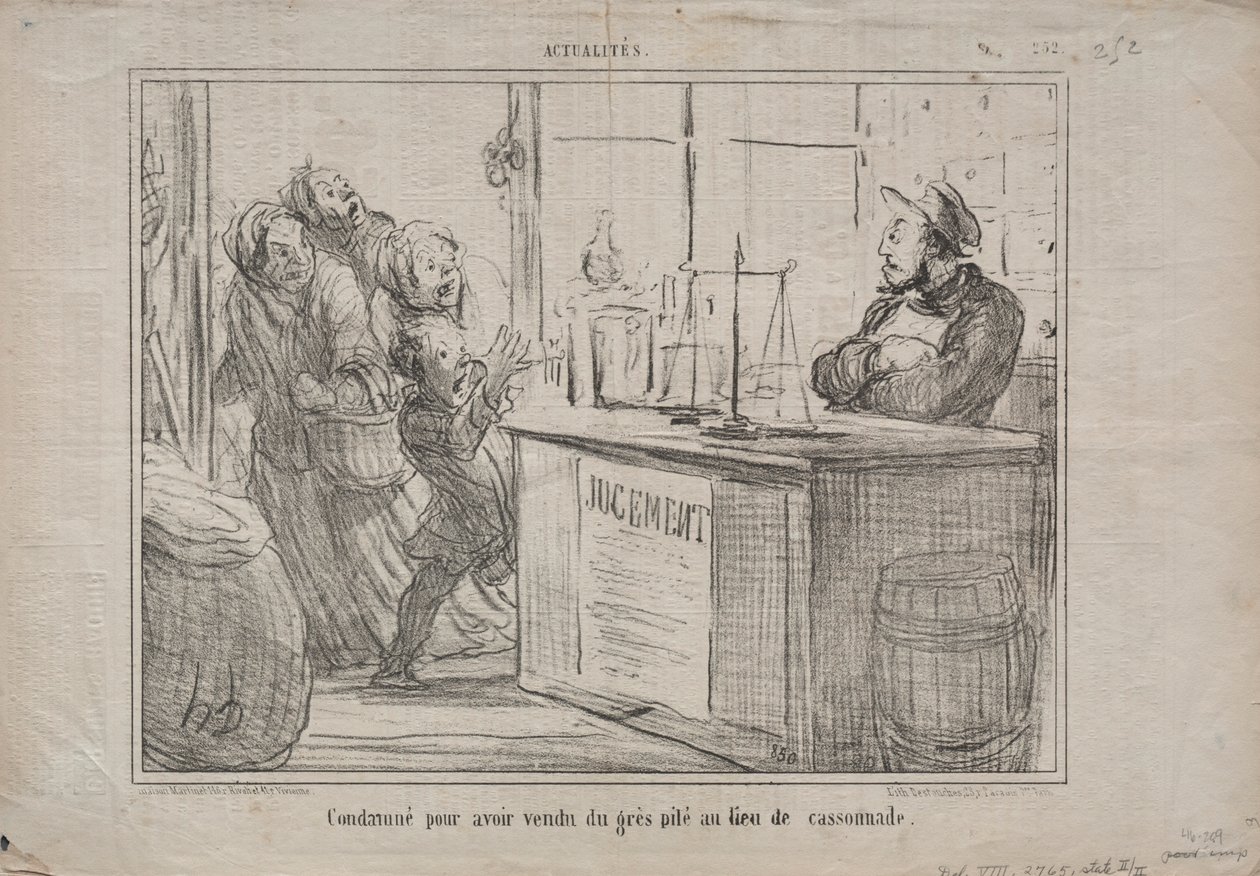 Actualidades No. 252: Condenado por ter vendido uma pilha de areia em vez de açúcar mascavo úmido, 1855. de Honoré Daumier