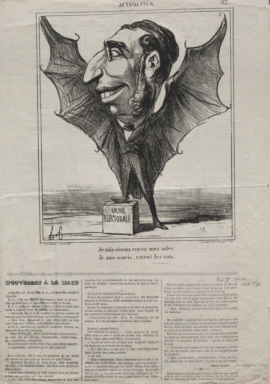 Atualidades No. 62: Eu sou um pássaro, veja minhas asas .., 1869. de Honoré Daumier