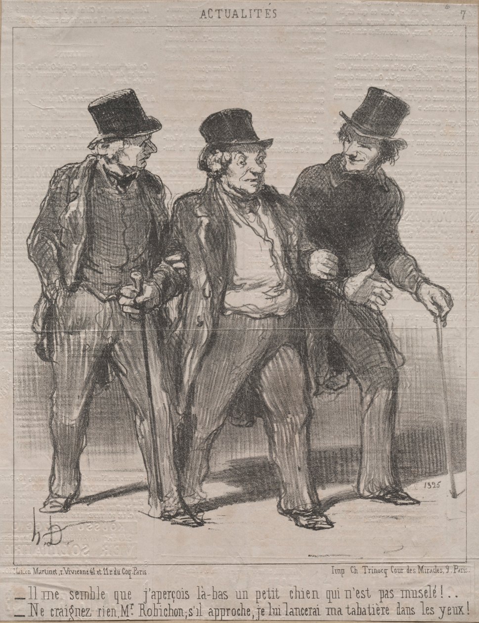 Atualidades No. 7: Parece-me que noto um cachorrinho ali que não é amordaçado! ..., 1852. de Honoré Daumier