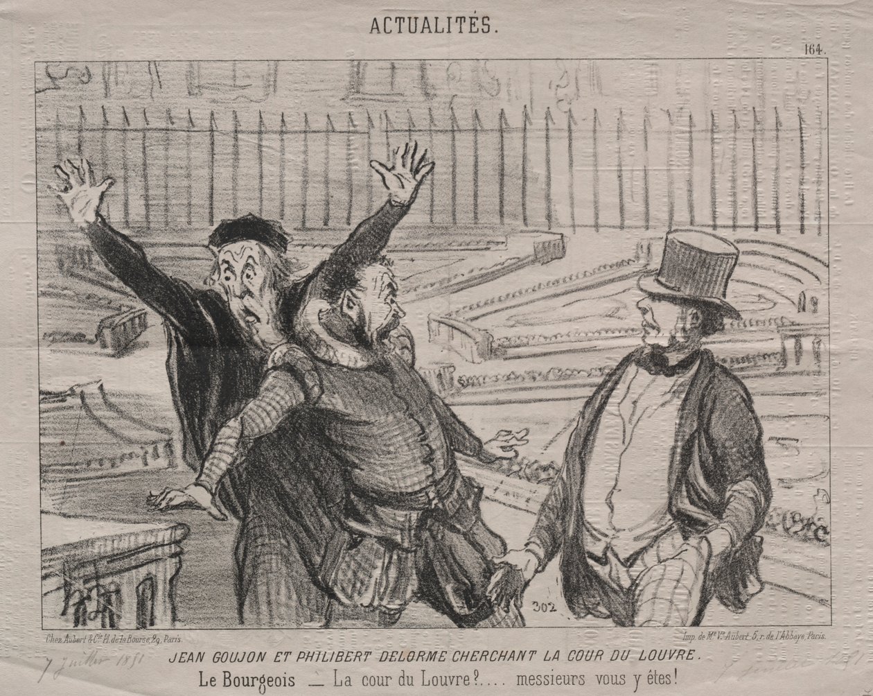 Actualidades prato 164: Jean Goujon e Philibert Delorme à procura do pátio do Louvre. de Honoré Daumier