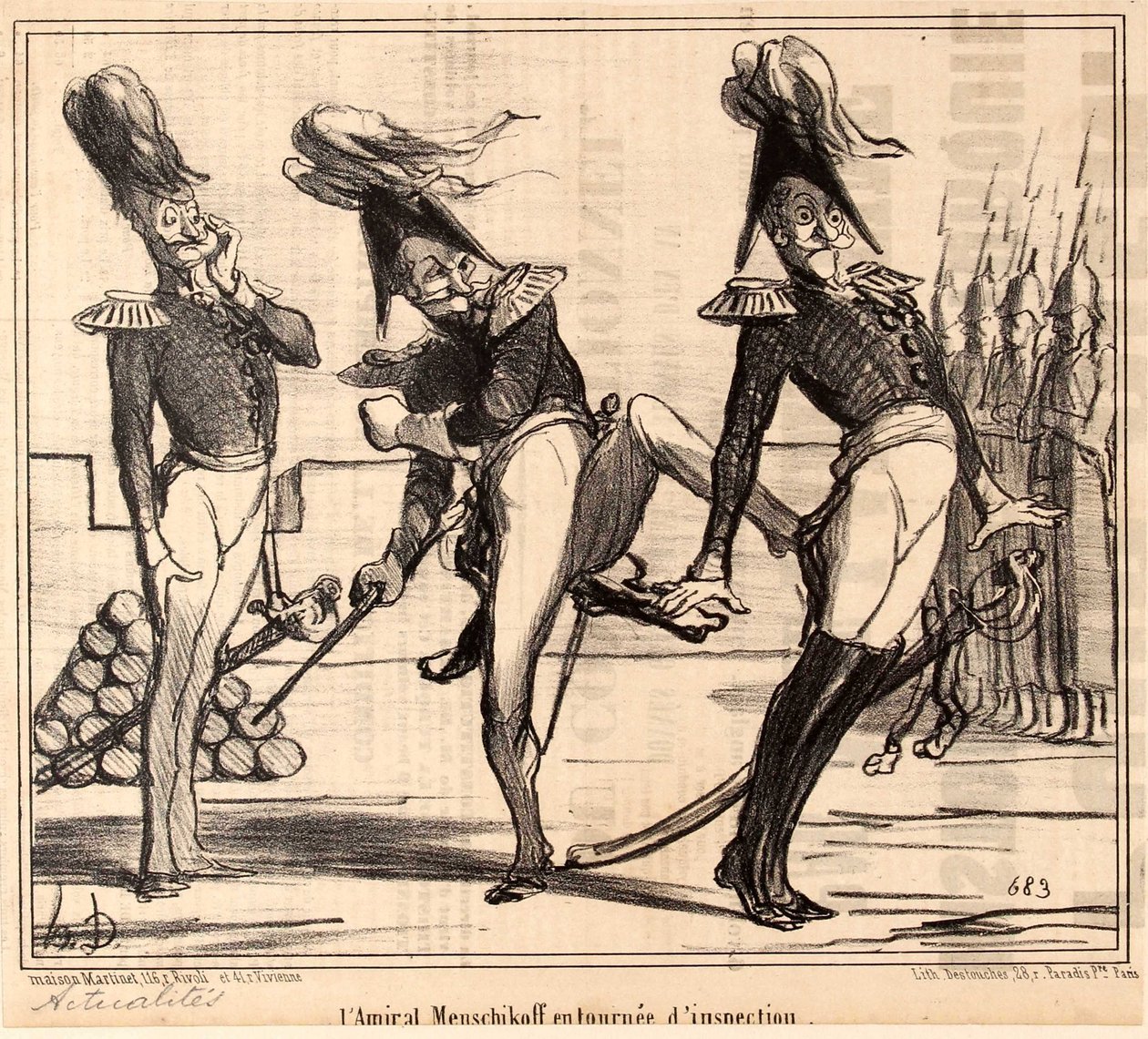 Almirante Alexander Sergeyevich Menshikov em viagem de inspeção, 1854. de Honoré Daumier