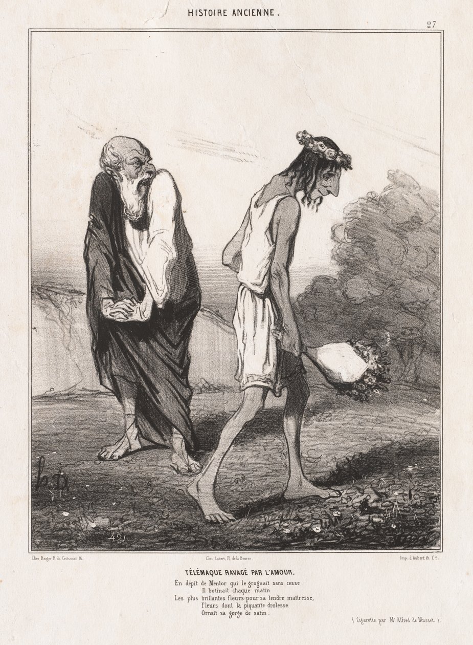 História antiga: Pl. 27, Telêmaco Devastado pelo Amor ..., 1842. de Honoré Daumier