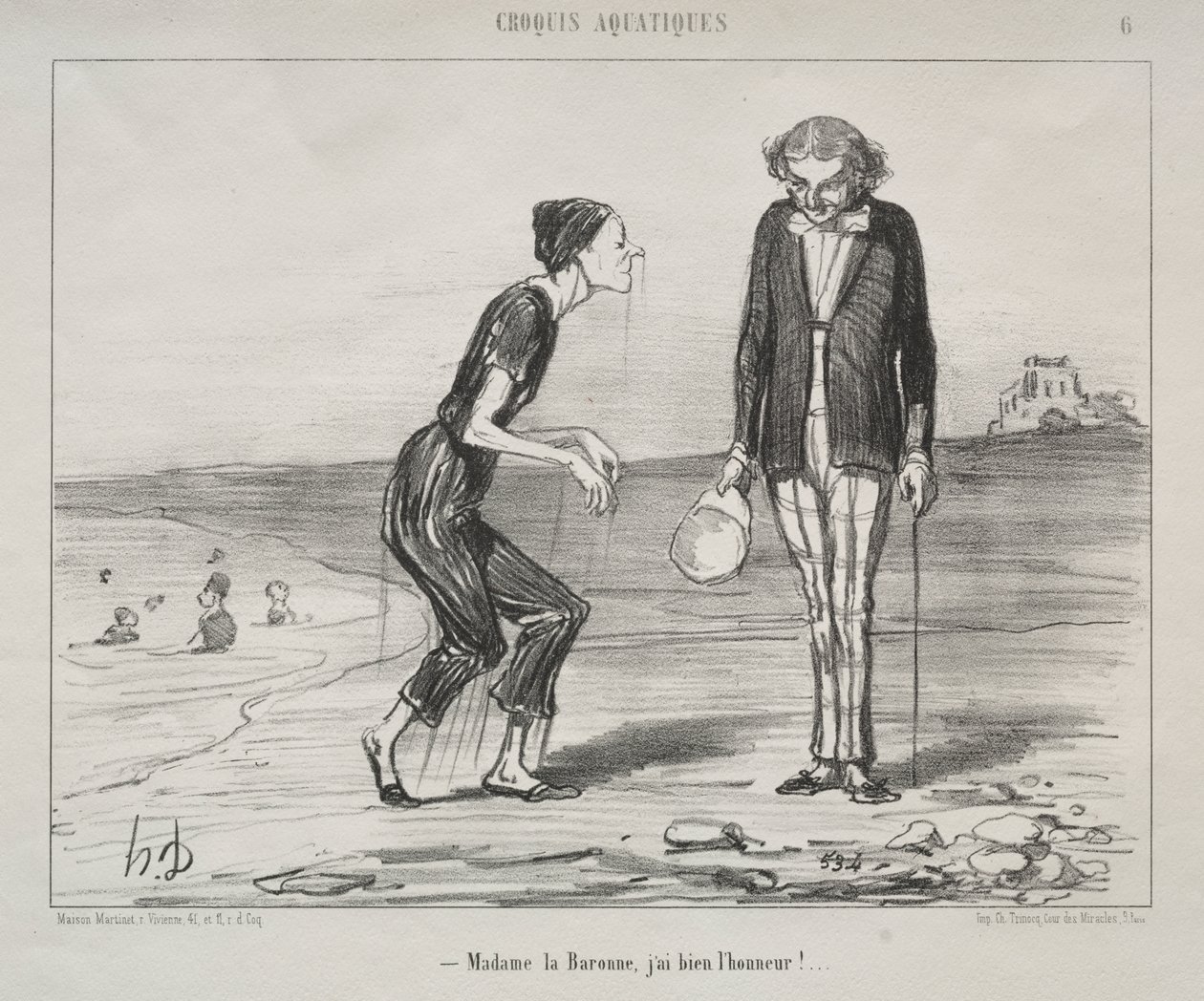 Esboços Aquáticos, placa 8: Madame la Baronne, é uma honra... de Honoré Daumier